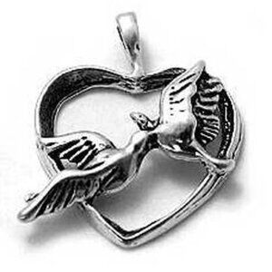 WONDERFUL LOVE BIRDS IN HEART CHARM IN STERLING SILVER